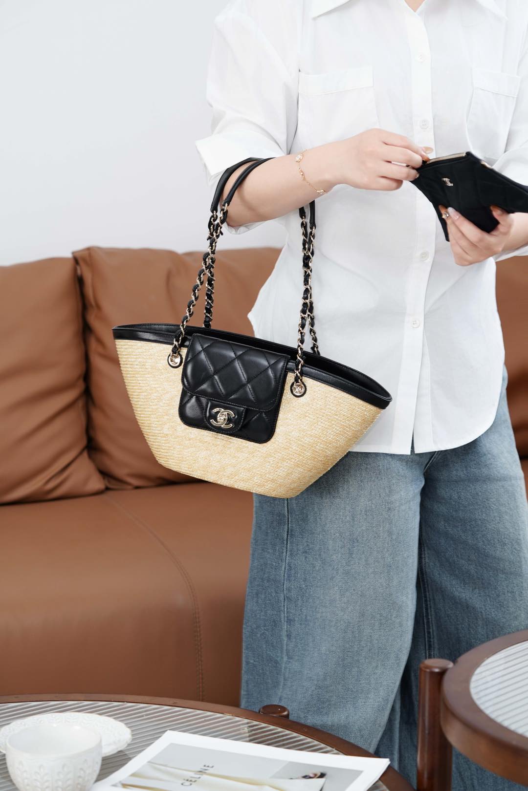 Chanel Deauville Tote Raffia & Leather